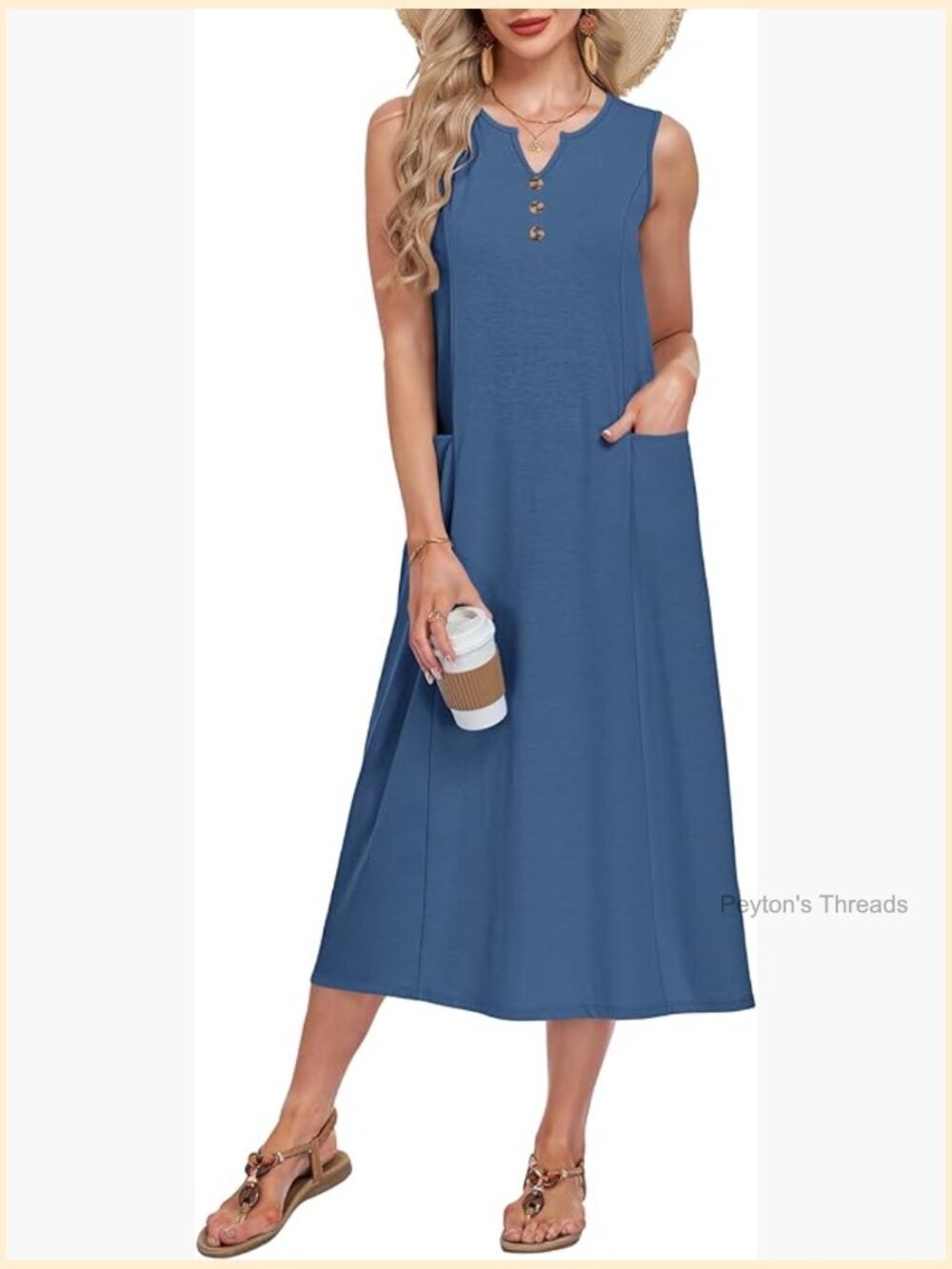Casual Midi Dress V Neck Sleeveless Summer Beach Button Down Dresses with